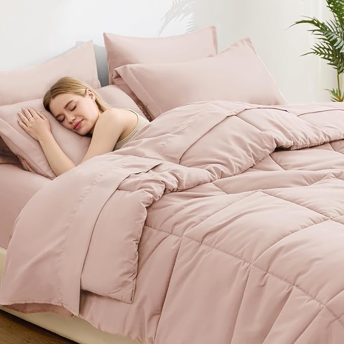 Love's cabin King Size Comforter Set Blush Pink, 7 Pieces King Bed in a Bag - Image 3