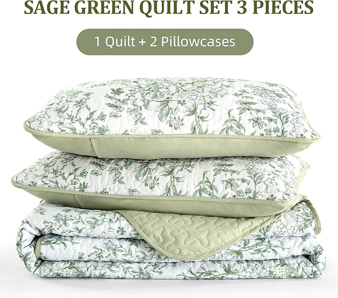 WONGS BEDDING Quilt King Size, Sage Green Quilt Bedding Set - Image 7