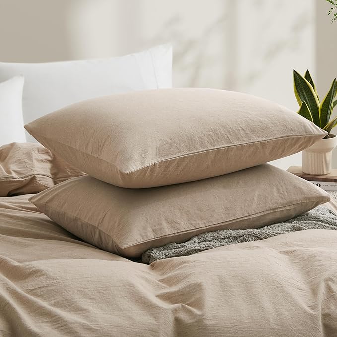 LOVQUE Bedding Duvet Cover Queen Size, 100% Washed Cotton Linen Like Natural - Image 3