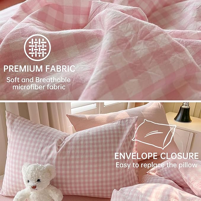 BOLINLIVING Gingham Duvet Cover Full Size, Microfiber Bedding Set - Image 5