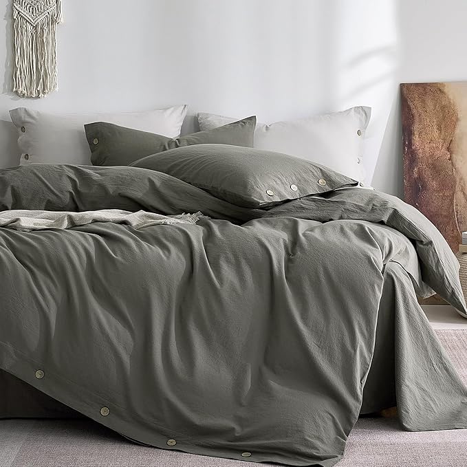 JELLYMONI 100% Washed Cotton Duvet Cover Queen – Soft, Breathable Linen-Look by JELLYMONI