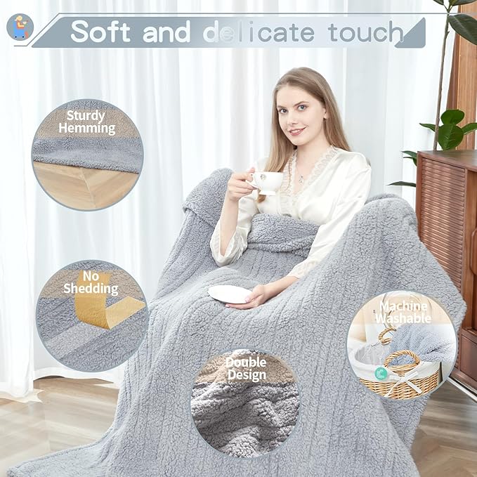 SNUGSUN Heated Twin Blanket Double Sided Sherpa, Soft Heating Electric Blanket - Image 3