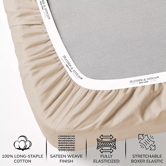 Feather & Stitch Fitted Bottom Sheet Only Full Size 500 TC-1 Piece 100% Cotton - Image 2