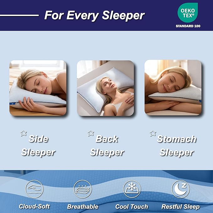 Cooling Pillow King Size, Shredded Memory Foam Adjustable Loft, Slow Rebound - Image 3