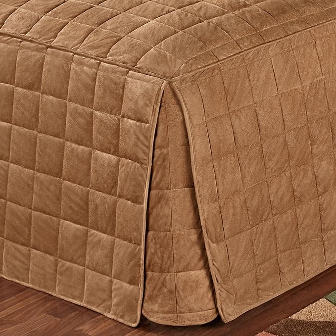 Touch of Class Camden Luxury Bedding | Neutral Camel Color | Grande Fitted Bedspread | Faux Suede Box Quilted Design | Designed 3 Piece Set Includes Queen Bedspread and 2 Standard Shams