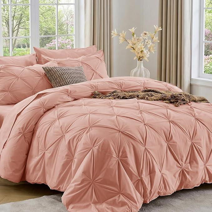 Sasttie Full Size Comforter Set, 7-Piece Bed in a Bag Double, Pintuck Bedding by SASTTIE