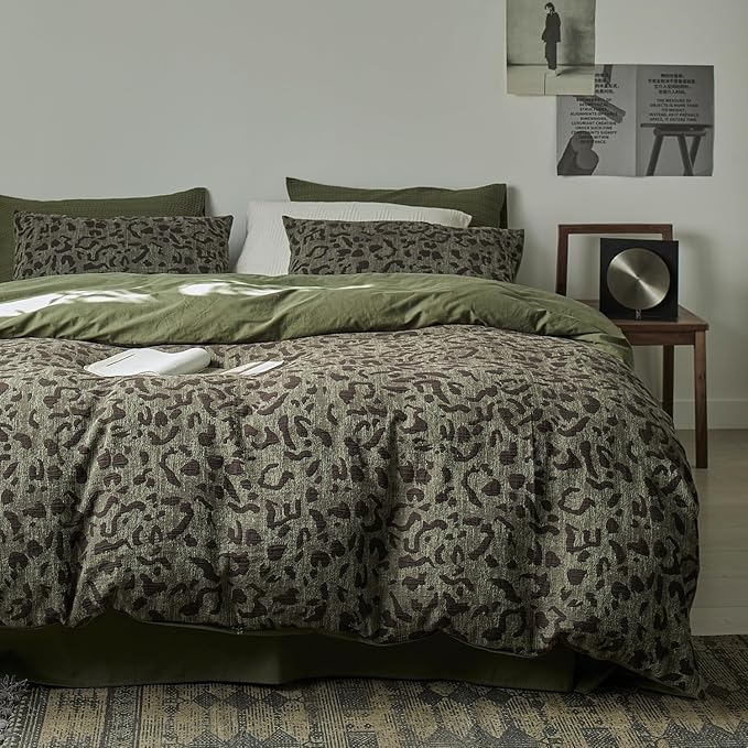 mixinni Leopard Duvet Cover Queen Size, Premium Yarn-Dyed Jacquard Cotton Duvet by mixinni