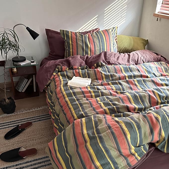 mixinni Vintage Striped Duvet Cover Set Twin Size - Image 8