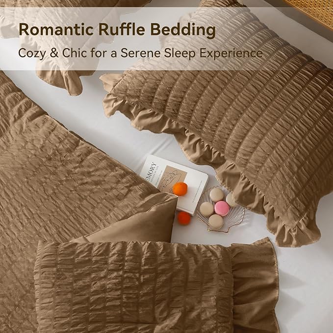 JOLLYVOGUE Full Size Comforter, 3 Pieces Oak Brown Seersucker Lightweight Full - Image 4