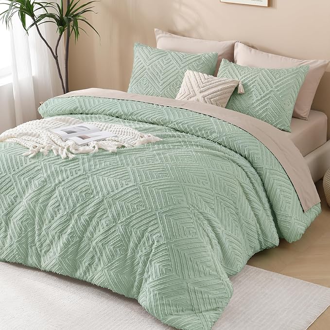 Andency Sage Green Boho Queen Comforter Set, Lightweight and Fluffy Bedding Set - Image 6