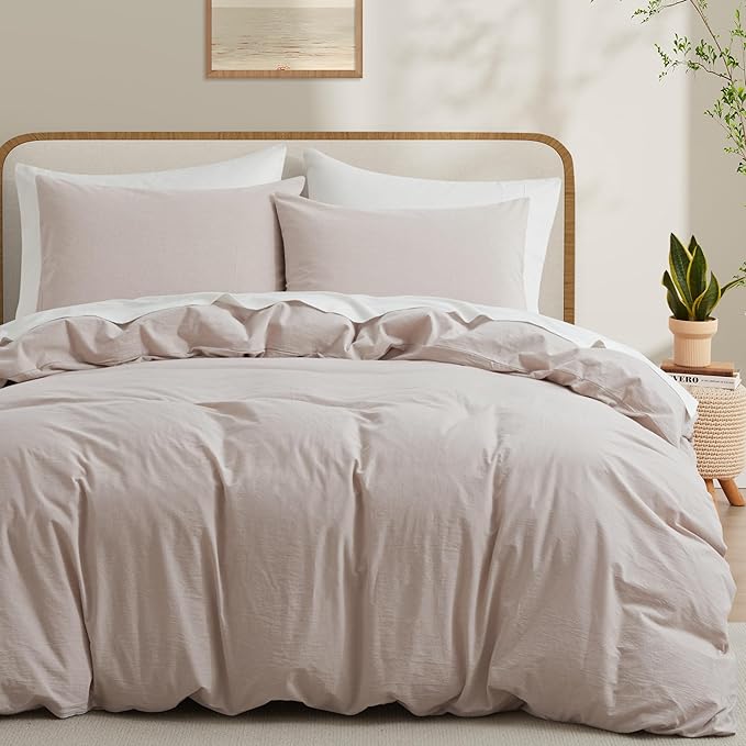 Linen Light Grey Duvet Cover Full Size, 100% Washed Cotton Linen Like Bedding by LOVQUE