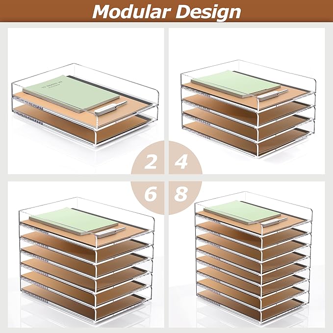 SANRUI 4 Tier Stackable Paper Letter Tray, Acrylic Vertical File Tray A4 Desk Organizer and Accessories Sorter Trays, Clear Workspace Office Supplies Organizers,12inx9.25inx6.6in-DeskoryOffice
