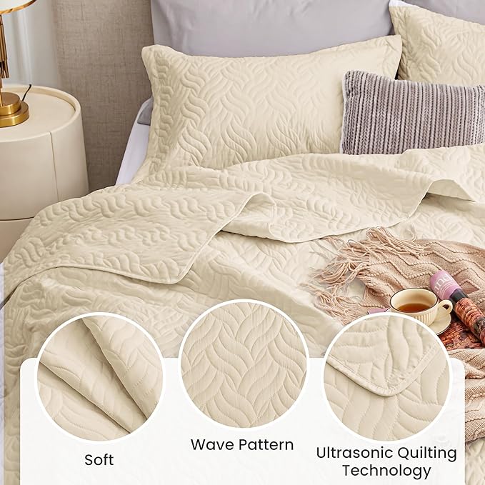 Love's cabin King Size Quilt Bedding Set Camel Bedspreads - Image 4