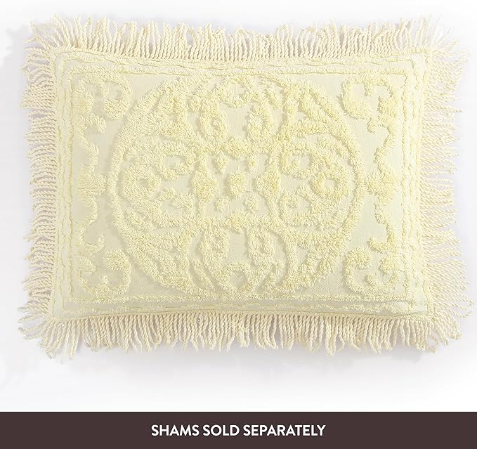 Beatrice Home Fashions Medallion Chenille Bedspread, Queen, Yellow