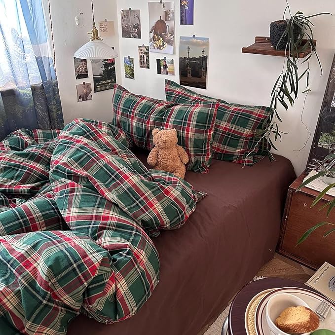 mixinni Vintage Green Buffalo Plaid Washed Cotton Duvet Cover Twin - Image 8