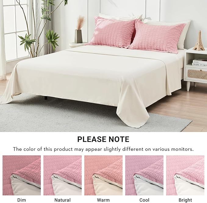 HYMOKEGE Pink/Ivory Twin XL Comforter Set Seersucker 5 Pieces, All Season - Image 5