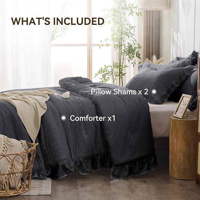 JOLLYVOGUE Dark Gray Queen Comforter Set, 3 Pieces Seersucker Bedding Comforter - Image 6
