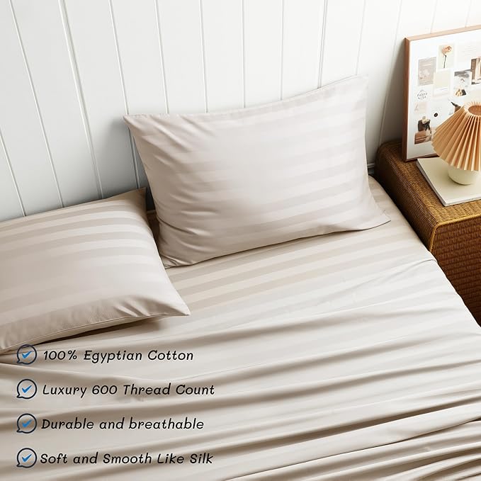 Cotton Flat Sheets Only, 600 TC 100% Cotton Flat Sheet Top Sheet Only, TwinXL - Image 2