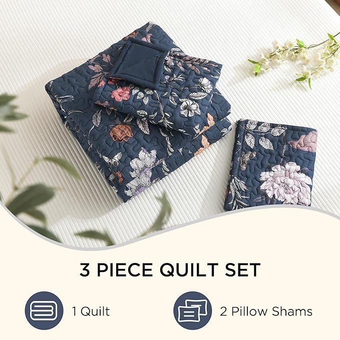 Litanika Floral Navy Blue Quilt Queen Size - Image 8