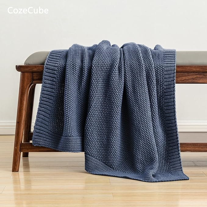 CozeCube Blue Throw Blanket for Couch, Soft Cozy Cable Knit Throw for Bed Sofa Living Room, Lightweight Warm Decorative Farmhouse Christmas Blanket, 60"x80", Dusty Blue
