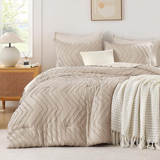Andency Khaki Oversized Super King Plus Comforter Set 128x120, Extra Large King by Andency