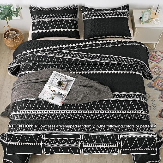 Andency Black Oversized Super King Quilt Set, 3 Pieces Boho Lightweight Soft - Image 6