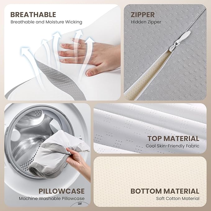 JINXIA Cervical Neck Pillow for Sleeping, Odorless Memory Foam Pillows & Soft - Image 5