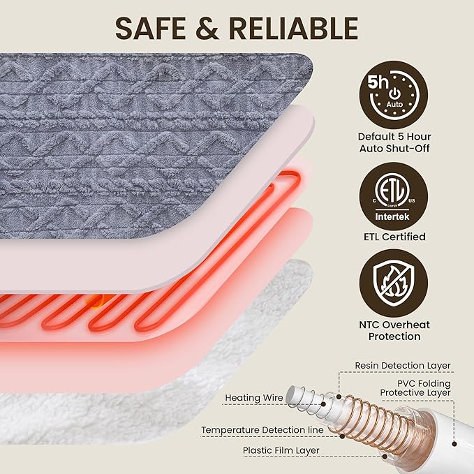 Heated Blanket Electric Blanket 62"x84", Soft Taffeta Sherpa Electric Throw - Image 4