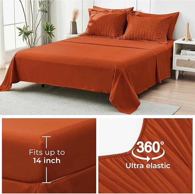 HYMOKEGE Burnt Orange Twin Comforter Set Seersucker 5 Pieces, All Season Luxury - Image 6
