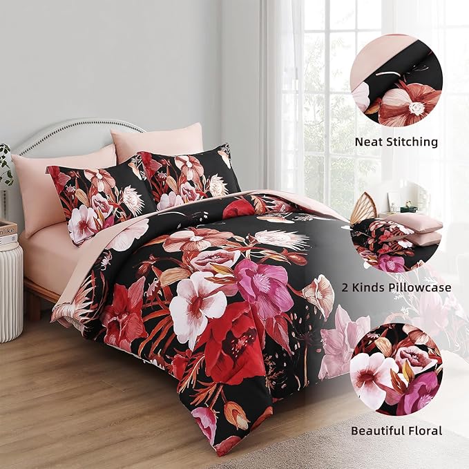Luxudecor Floral Comforter Set Full Size 7 Piece, Elegant Comforter Bedding Set - Image 6