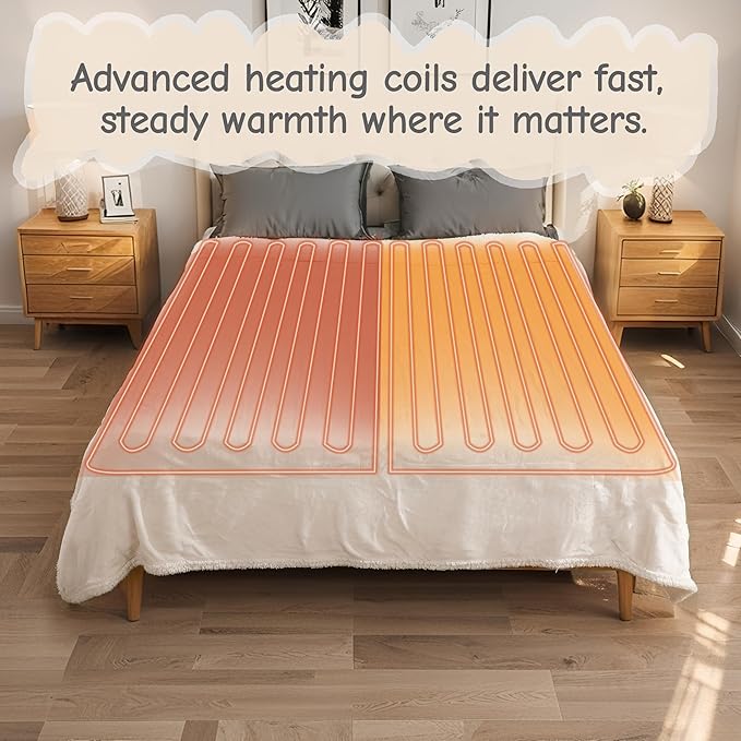 Electric Heated Blanket Queen Size 84"x90", Soft Flannel - Image 2