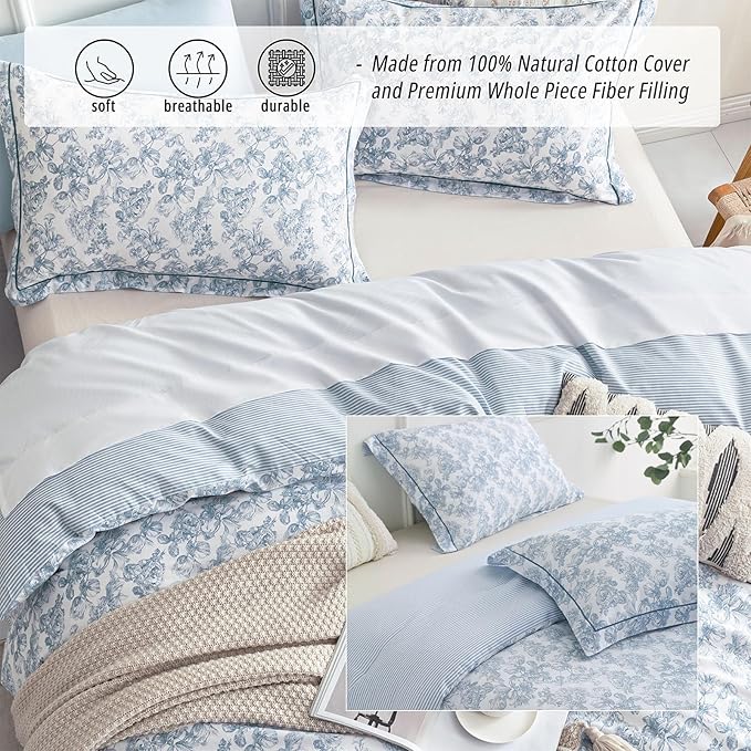 LEMIROE Vintage Cotton Comforter Queen Size 3Pcs - Image 2