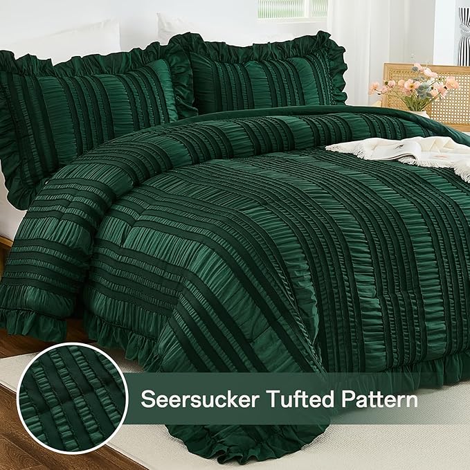 WONGS BEDDING Queen Size Comforter, Christmas Emerald Green Boho Comforter Set - Image 2