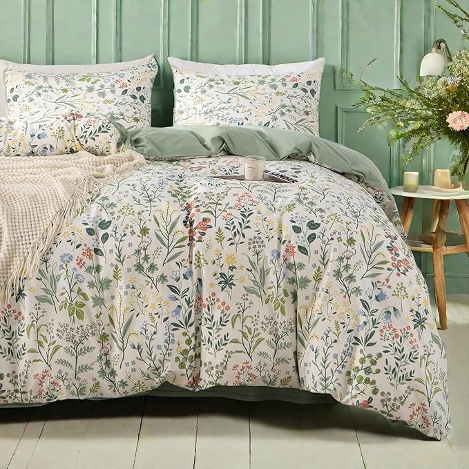 mixinni Sage Green Duvet Cover Set King-Exquisite Floral King Size Comforter Set by mixinni