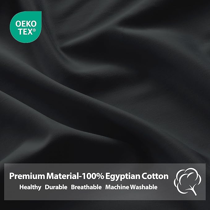 Full Size Fitted Sheet Only Black, 100% Egyptian Cotton 600 Thread Count - Image 3
