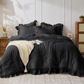 JOLLYVOGUE Black King Comforter Set, 3 Pieces Seersucker Comforters King Size by JOLLYVOGUE