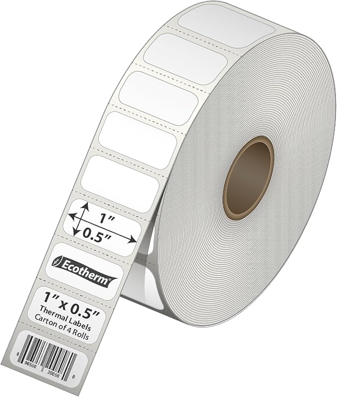 1" x .5" Thermal Labels | 4 Rolls | 9800 Labels | fits Zebra, Godex, Arkscan, iDPRT, Offnova Thermal Label Printers and More | Blank White Adhesive Stickers by Ecotherm-DeskoryOffice