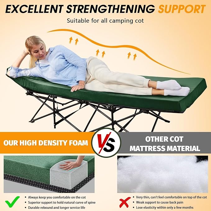 CYMULA Camping Cot Mattress 2in Memory Foam Sleeping Pad, Soft Warm Non-Slip - Image 2