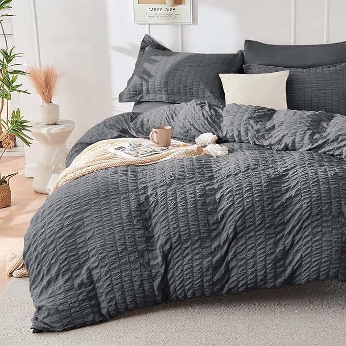 HYMOKEGE Full Size Comforter Sets Seersucker 7 Pieces, All Season Luxury Bed in - Image 2