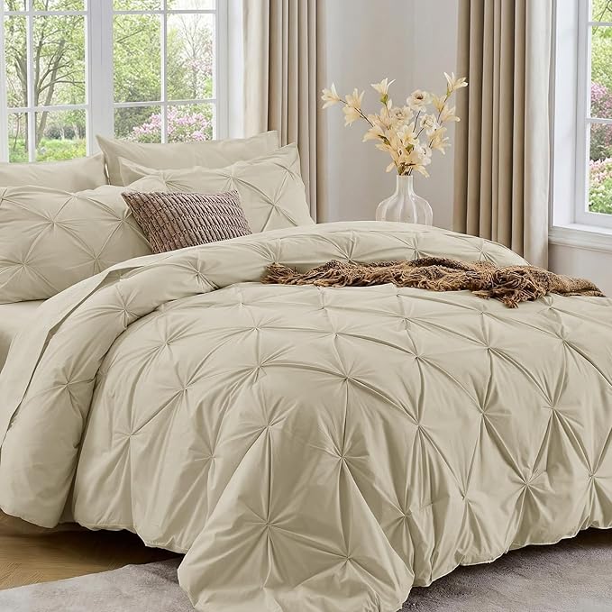 Sasttie Queen Comforter Set, 7-Piece Bed in a Bag, Pintuck Bedding Sets by SASTTIE