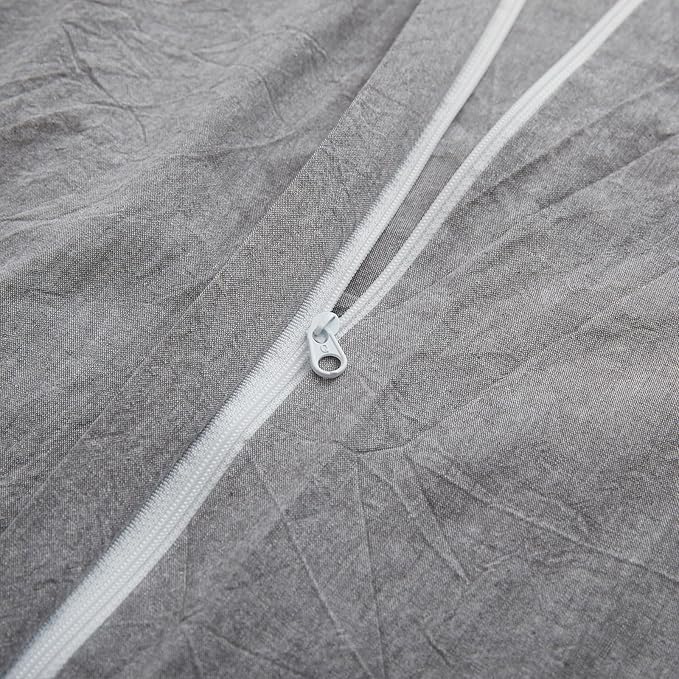 LOVQUE Light Grey Cotton Duvet Cover King Size, Linen Like Natural Bedding Set - Image 4