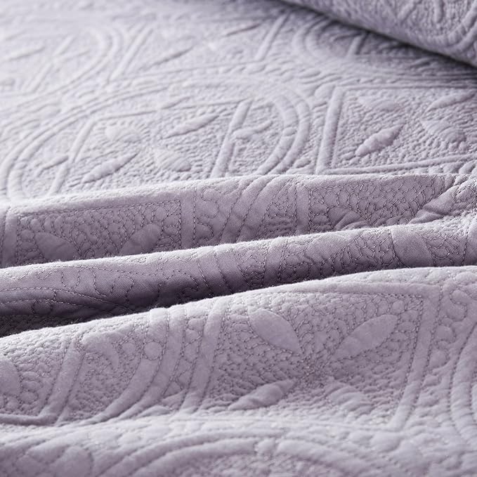 ROOMLIFE Quilt Set Full Size 3D Floral Embroidery Pattern 3-Piece Cotton - Image 8
