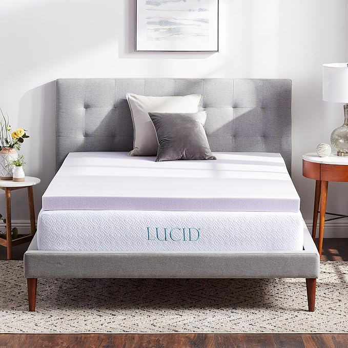 Lucid 3 Inch Lavender Memory Foam Mattress Topper, Full Size – Essential Oil by Lucid