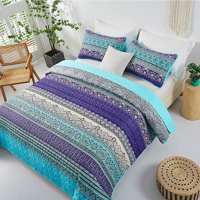WONGS BEDDING Boho Quilt Set California King, Lightweight Microfiber Bed Decor - Image 3