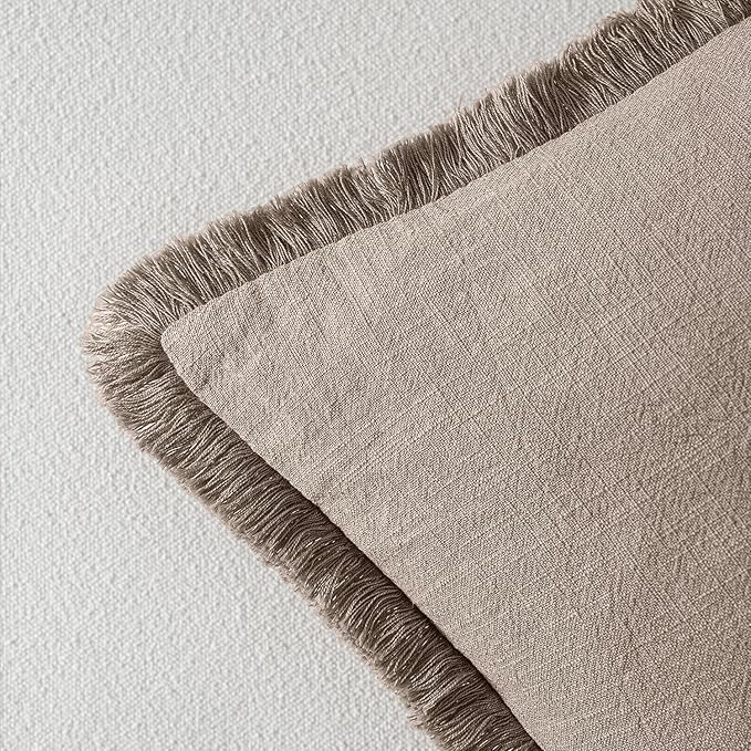 MIULEE Decorative Throw Pillow Covers Neutral Linen Fringe Throw Pillows Set of - Image 3