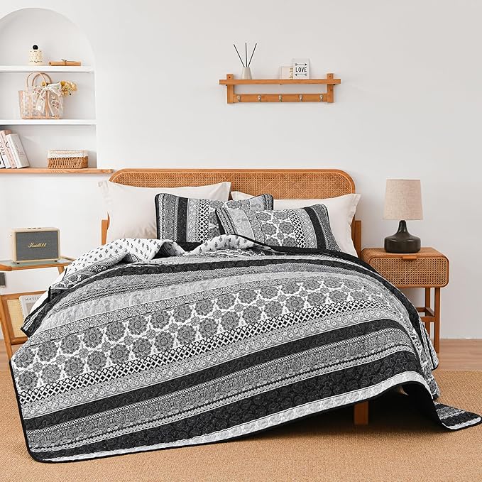 WONGS BEDDING Boho Quilt Set King Size, Lightweight Bedspread Coverlet Bedding - Image 5