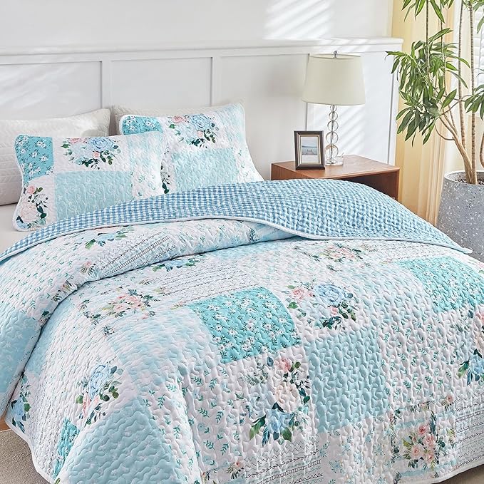 Joyreap 3 Pieces Floral Patchwork Quilt Set King, Soft n Cozy Microfiber Quilt - Image 5
