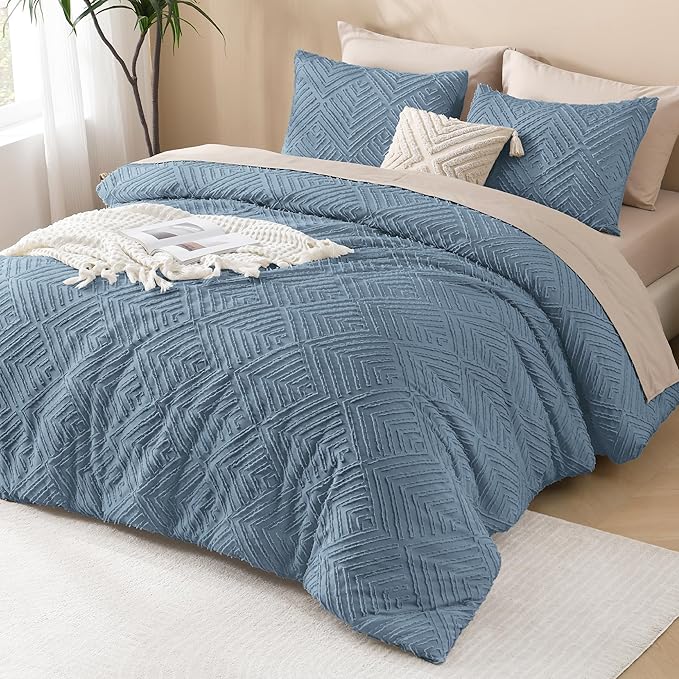 Andency Grayish Blue California King Comforter Set, 3 Pieces Grayish Blue Boho - Image 6