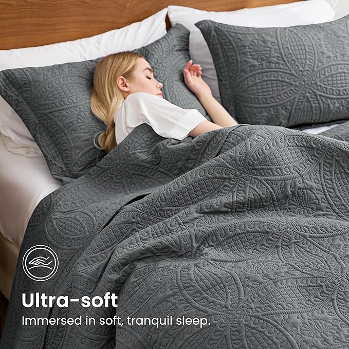Love's cabin Twin Quilt Set Dark Grey Bedspreads Bedding Set - Image 5