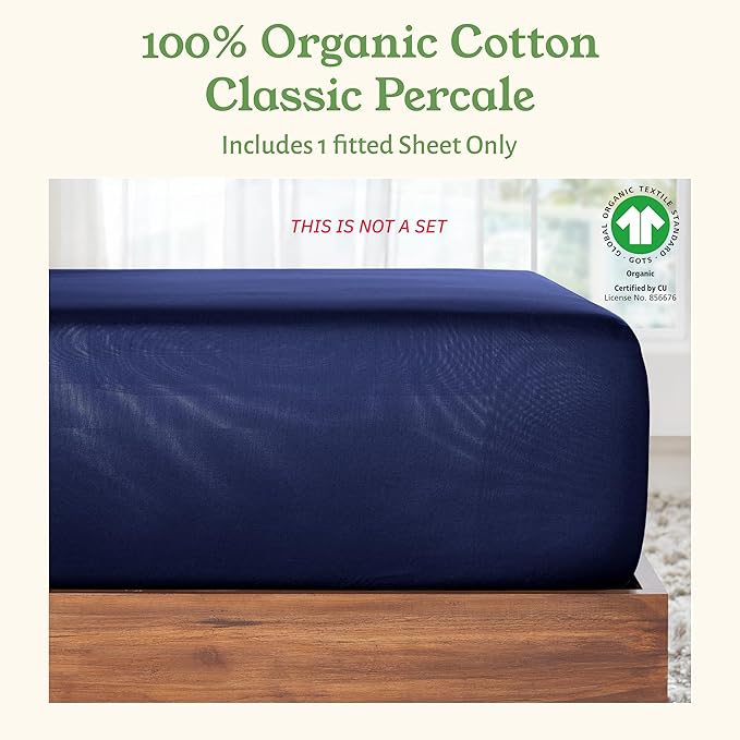 California Design Den 100% Organic Cotton Twin XL Percale Sheets Fitted Sheet - Image 4